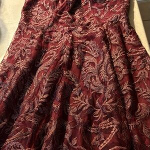 Elegant Burgundy Lace flowing Gown from Dillards